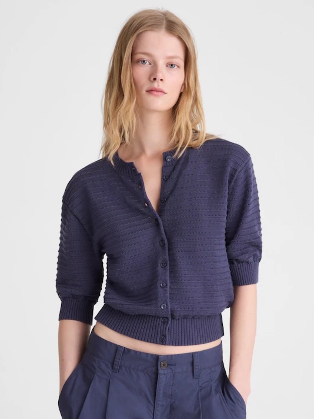 MADEWELL Textured Short Sleeve Cardigan in 100% Cotton, Size XS